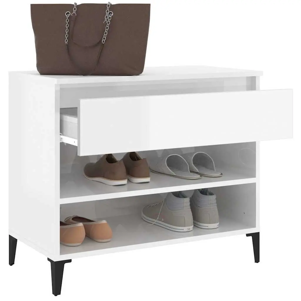 Shoe Cabinet White High Gloss Storage Engineered Wood 70x36x60cm