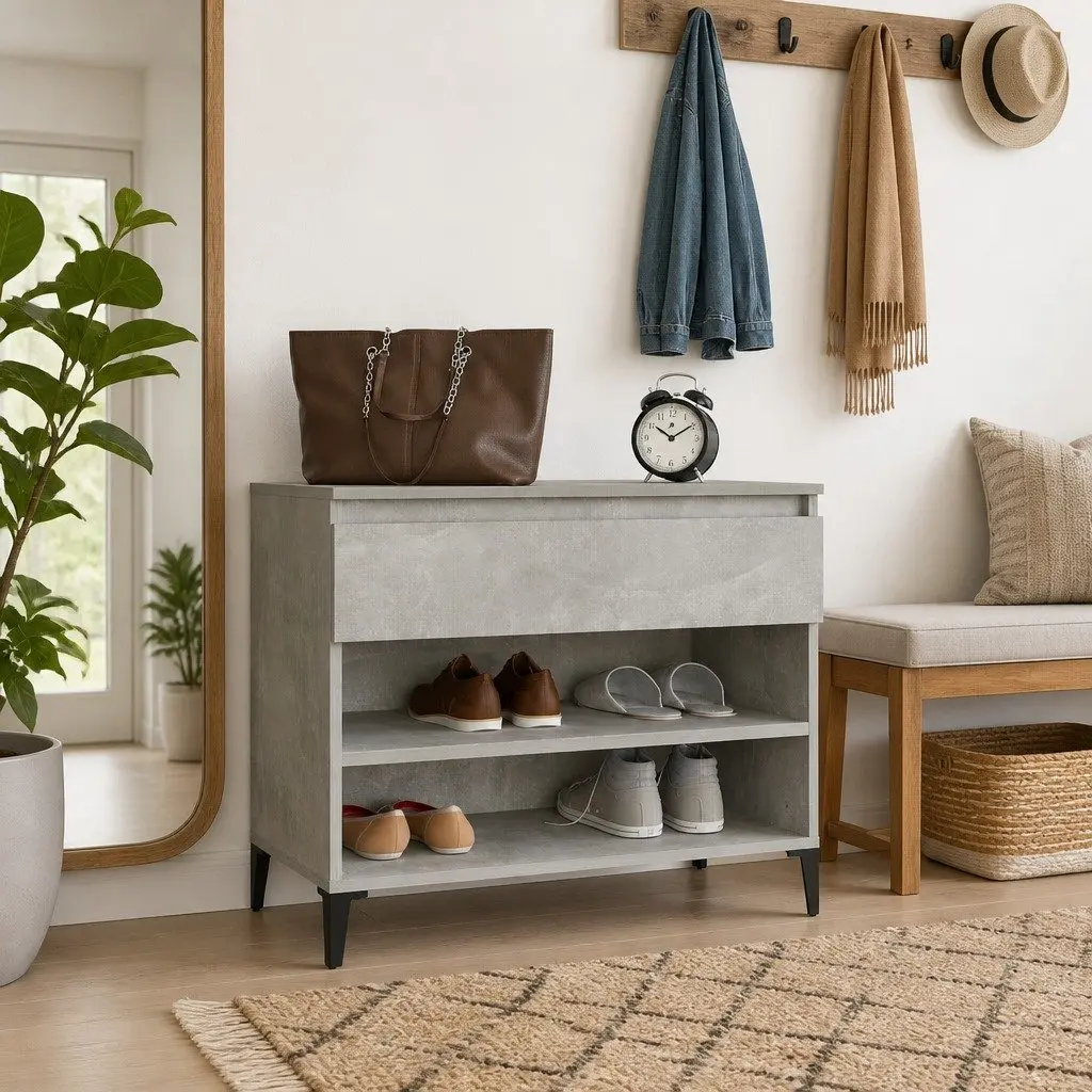 Shoe Cabinet Storage Organiser Grey Engineered Wood 70W x 36D x 60H cm