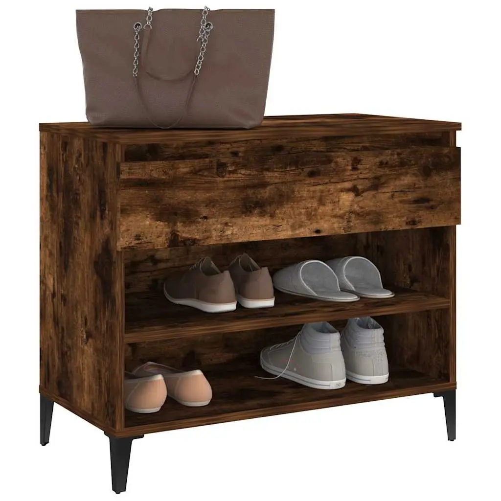 Shoe Cabinet Storage Organiser Brown Engineered Wood 2 Compartment Hallway Furniture