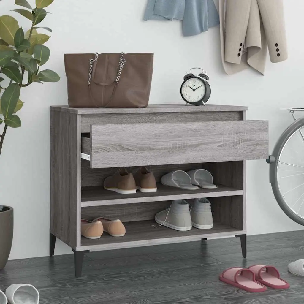 Grey Shoe Storage Cabinet Engineered Wood Hallway Furniture 70x36x60cm