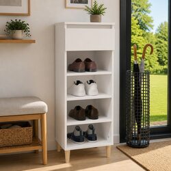 Practical White Shoe Organizer with 4 Shelves, 105cm High