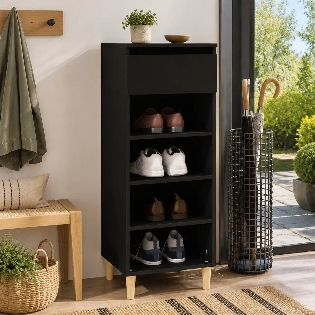 Shoe Cabinet Storage Organiser 40x36x105cm Black 4 Shelves 1 Drawer