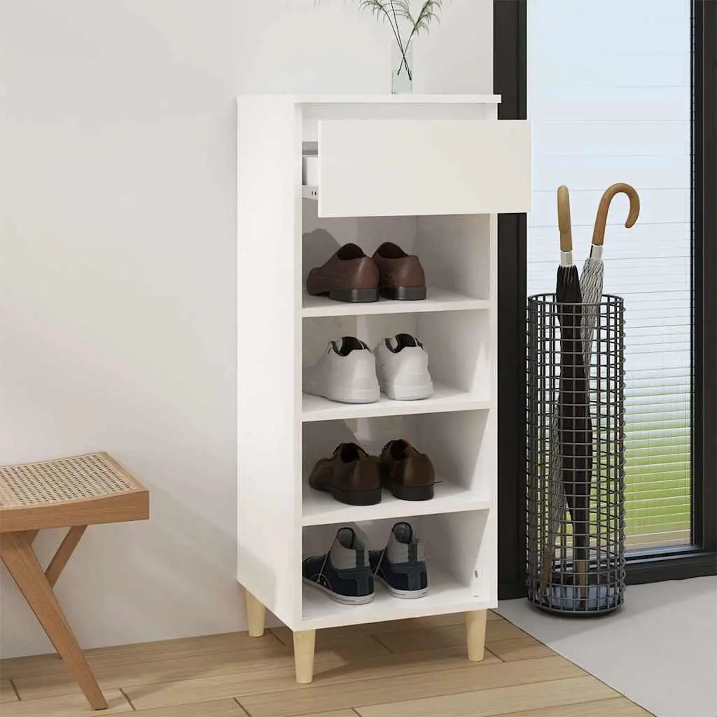 Shoe Cabinet Storage Organiser 40x36x105cm White High Gloss 4 Shelves Drawer