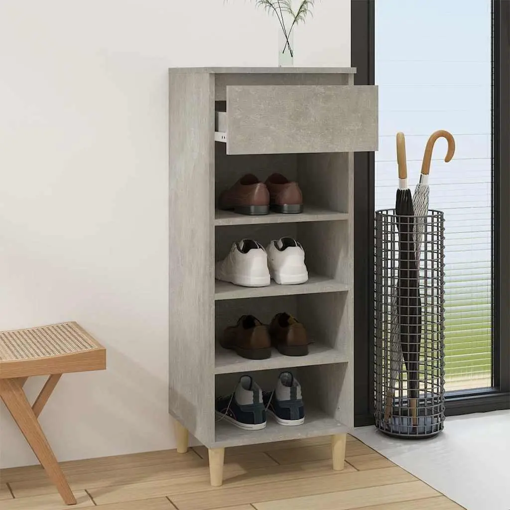 Shoe Cabinet Storage Organiser 4 Shelves 1 Drawer Grey Wooden Furniture