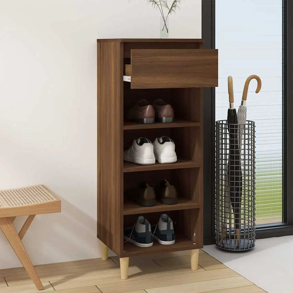 Shoe Cabinet Storage Organiser 4 Shelves 1 Drawer Brown Oak Engineered Wood