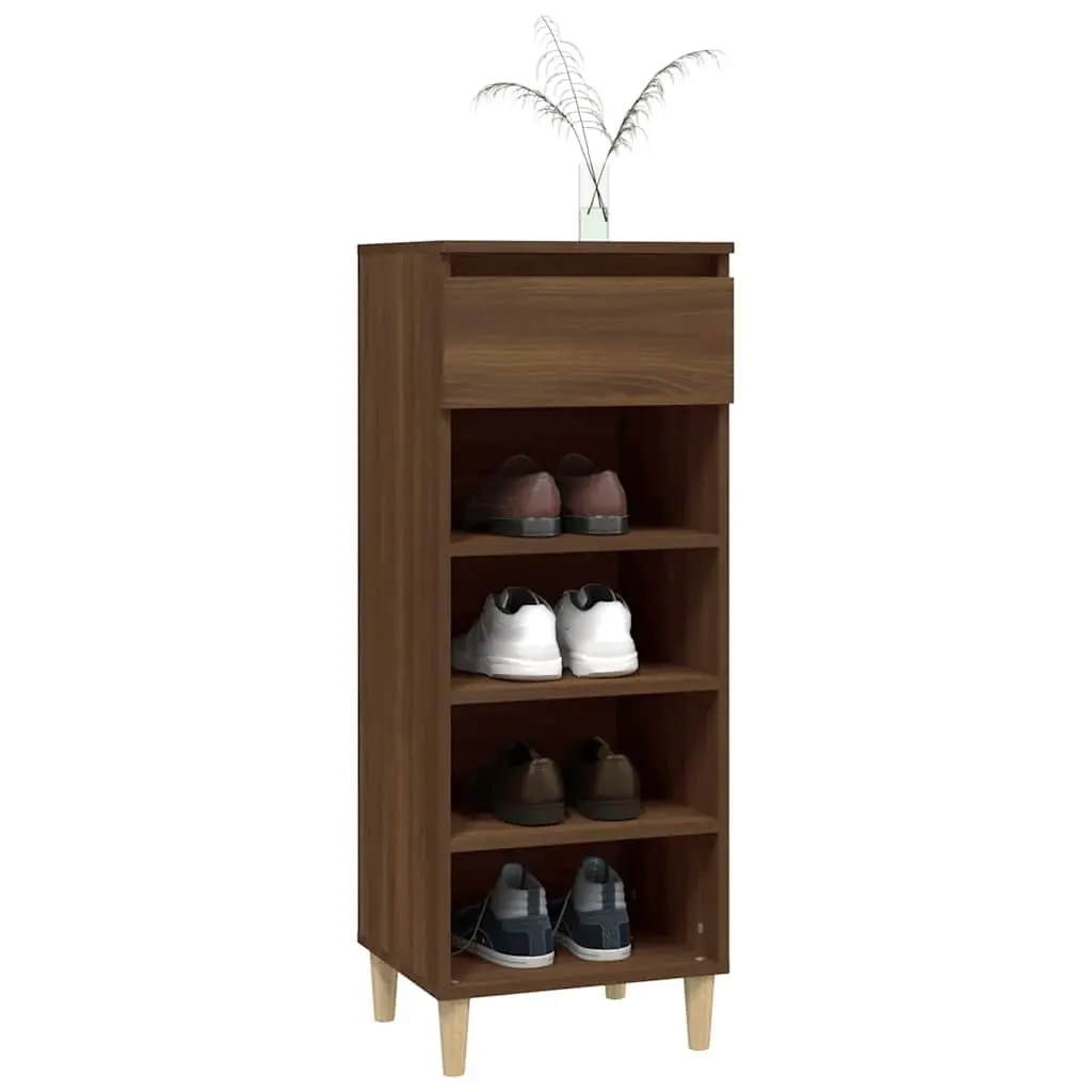 Shoe Cabinet Storage Organiser 4 Shelves 1 Drawer Brown Oak Engineered Wood