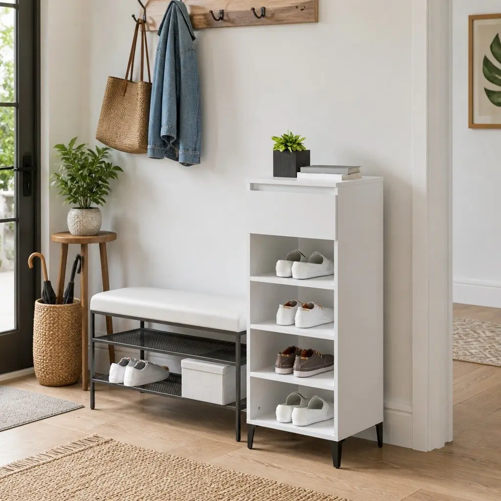 Shoe Rack White Storage Cabinet Organiser 40x36x105cm Engineered Wood
