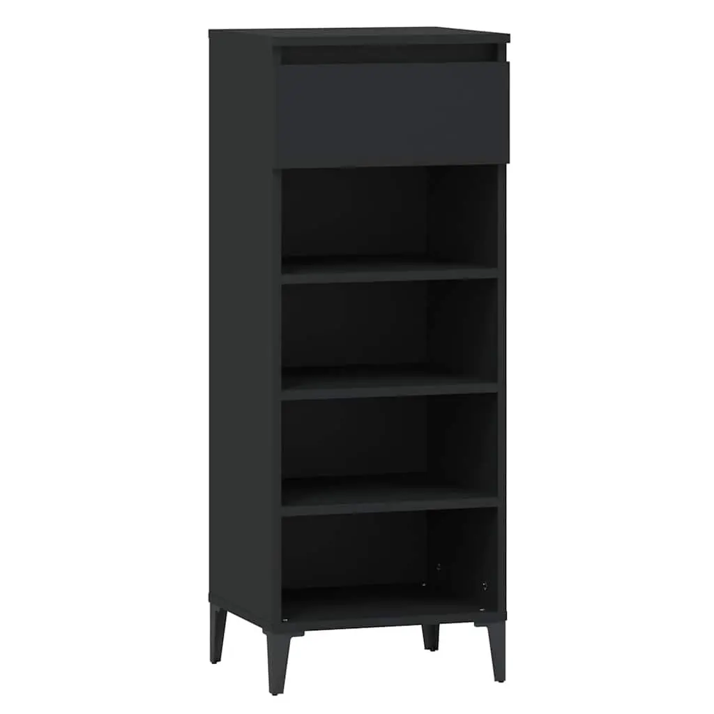 Shoe Rack Storage Cabinet Organiser Unit Black Engineered Wood 1 Drawer 3 Shelves
