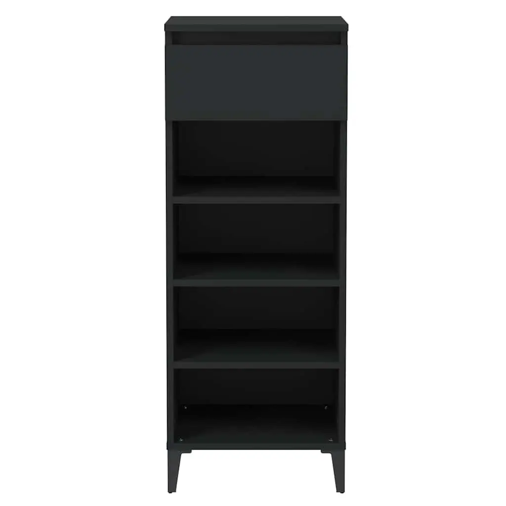 Shoe Rack Storage Cabinet Organiser Unit Black Engineered Wood 1 Drawer 3 Shelves