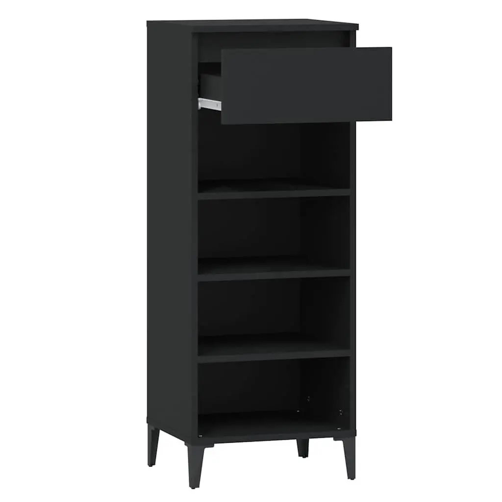 Shoe Rack Storage Cabinet Organiser Unit Black Engineered Wood 1 Drawer 3 Shelves