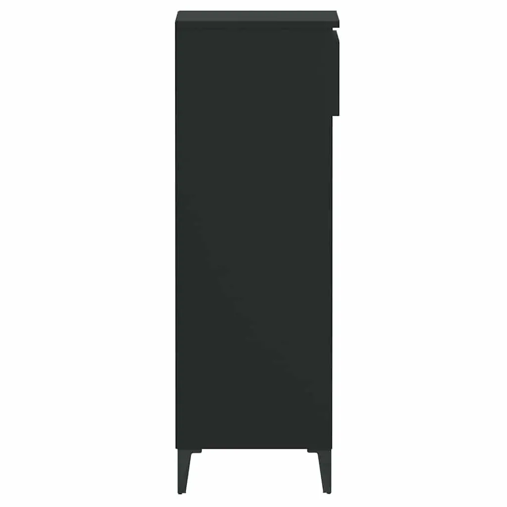 Shoe Rack Storage Cabinet Organiser Unit Black Engineered Wood 1 Drawer 3 Shelves