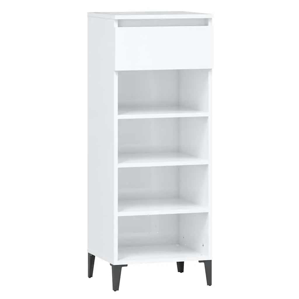 Shoe Rack High Gloss White Storage Cabinet with Drawer 3 Shelves Organiser