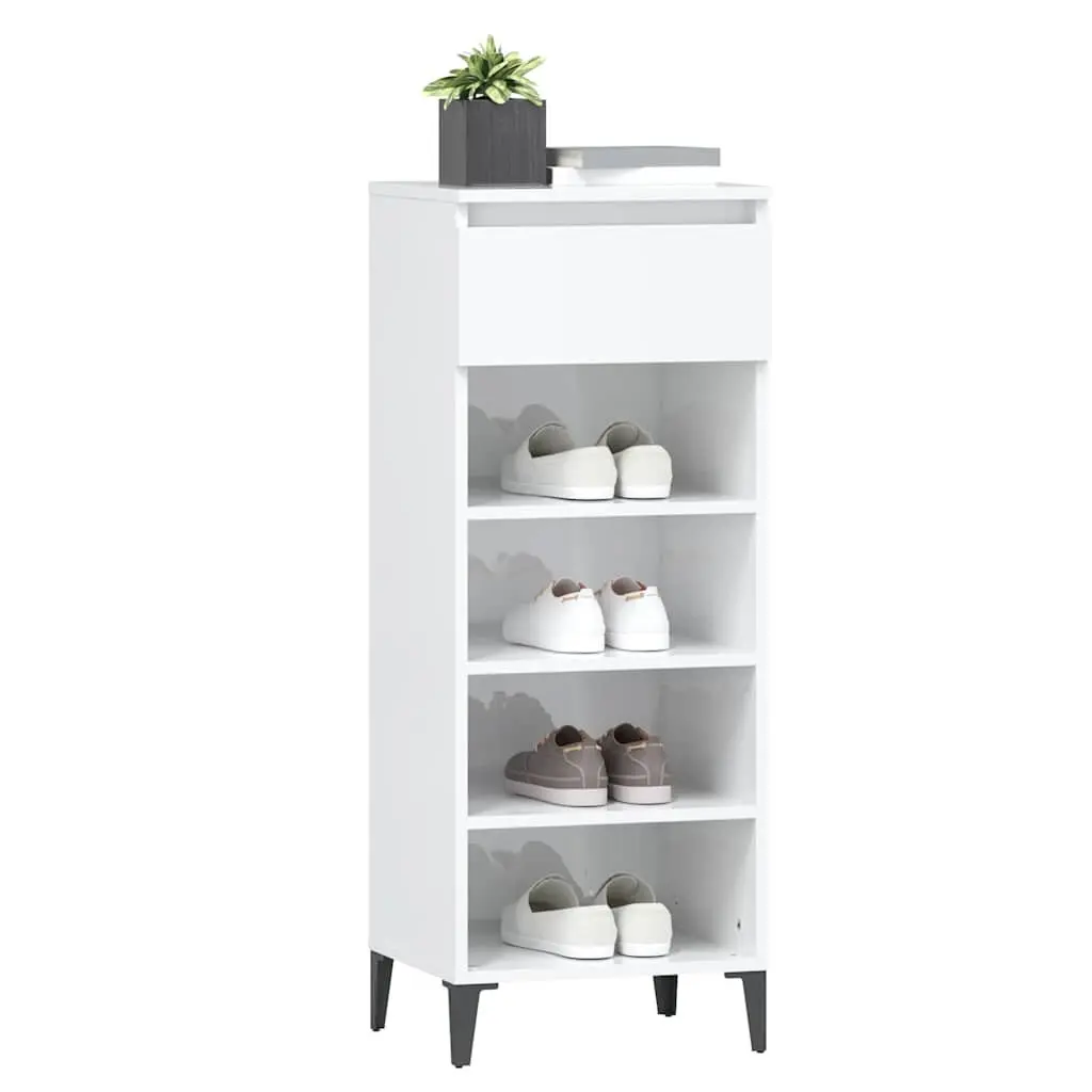 Shoe Rack High Gloss White Storage Cabinet with Drawer 3 Shelves Organiser
