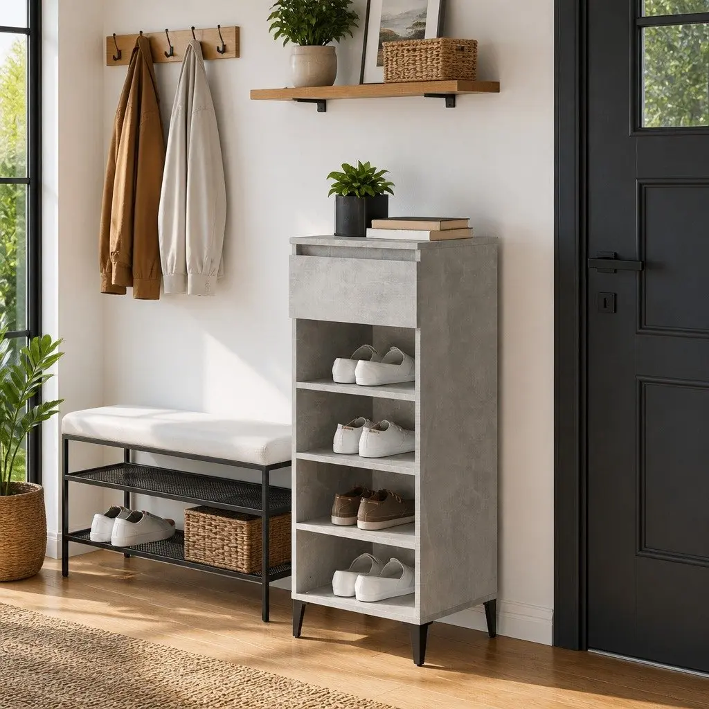 Shoe Rack Grey Storage Cabinet Organiser 40x36x105cm Engineered Wood