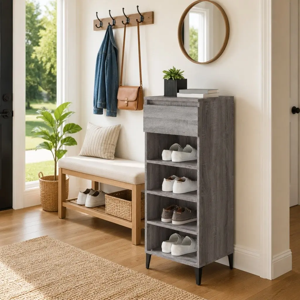 Shoe Rack Storage Cabinet Grey Engineered Wood 40x36x105cm