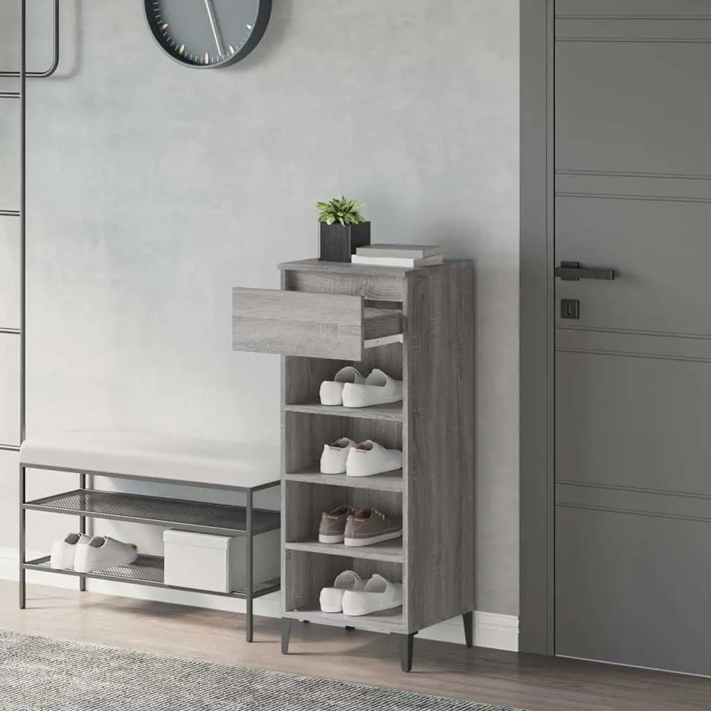 Shoe Rack Storage Cabinet Grey Engineered Wood 40x36x105cm