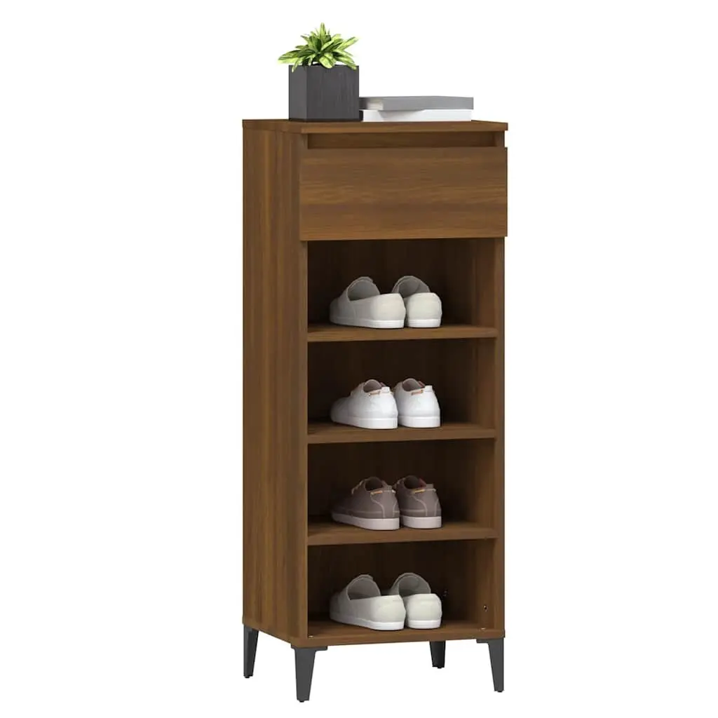 Shoe Rack Storage Organiser 40x36x105 cm Brown Oak with Shelves and Drawer