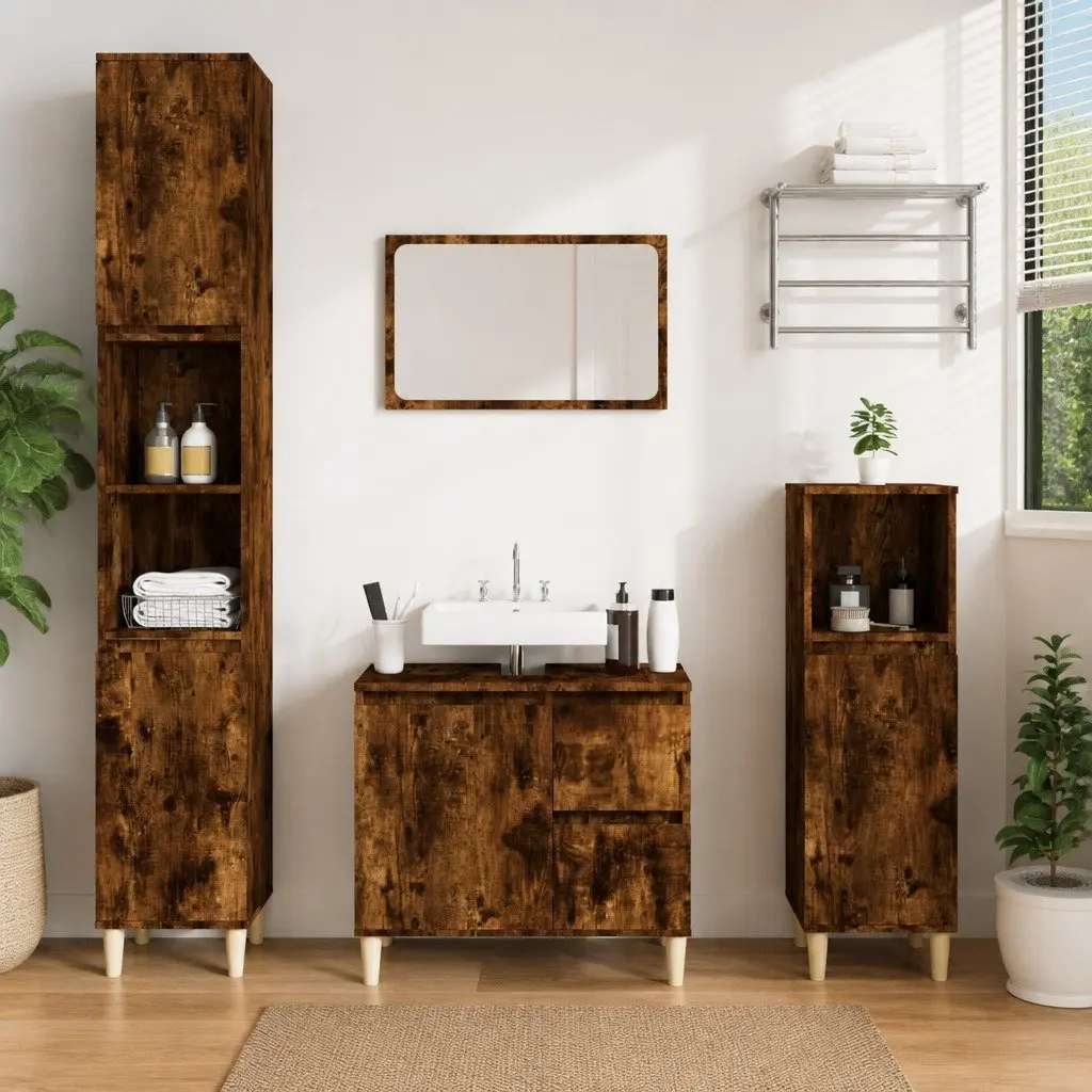 Storage Cabinet Bathroom Unit Engineered Wood Brown 30x30x190cm