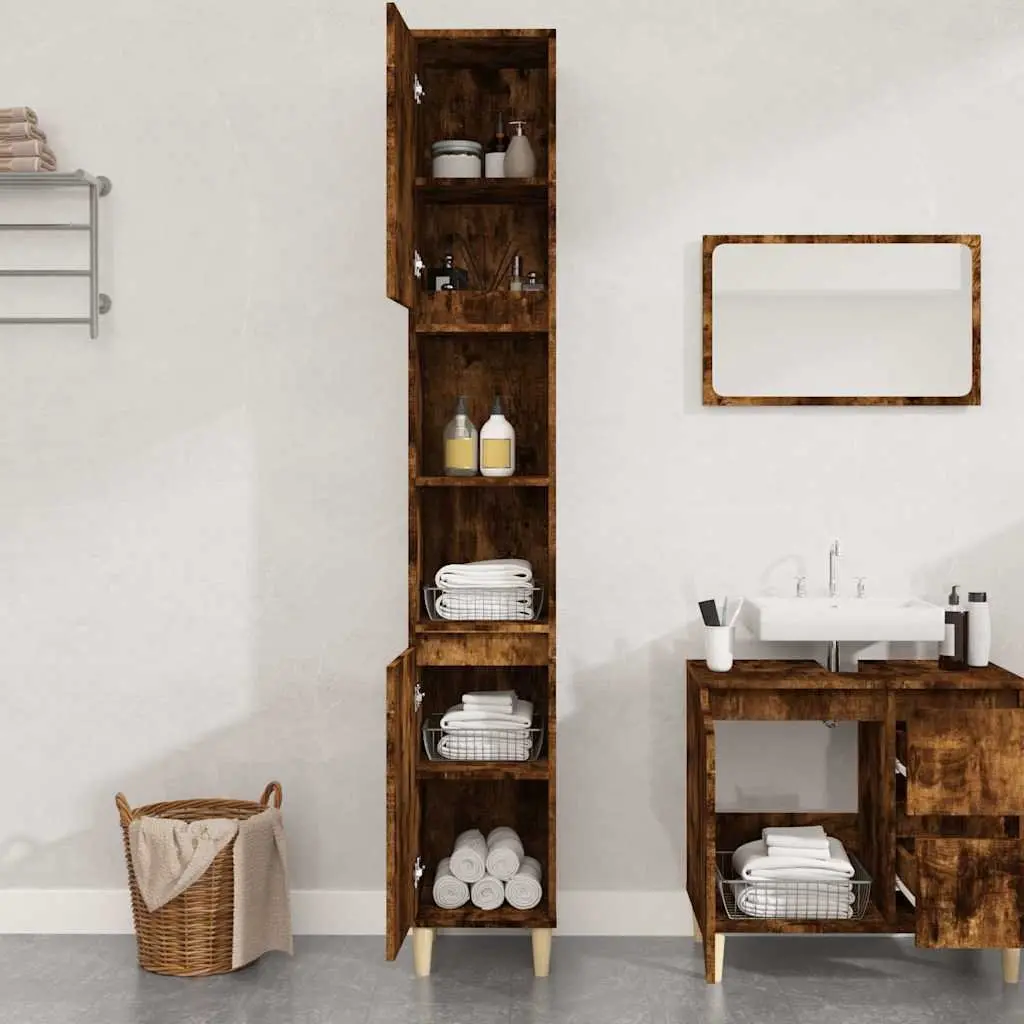 Storage Cabinet Bathroom Unit Engineered Wood Brown 30x30x190cm