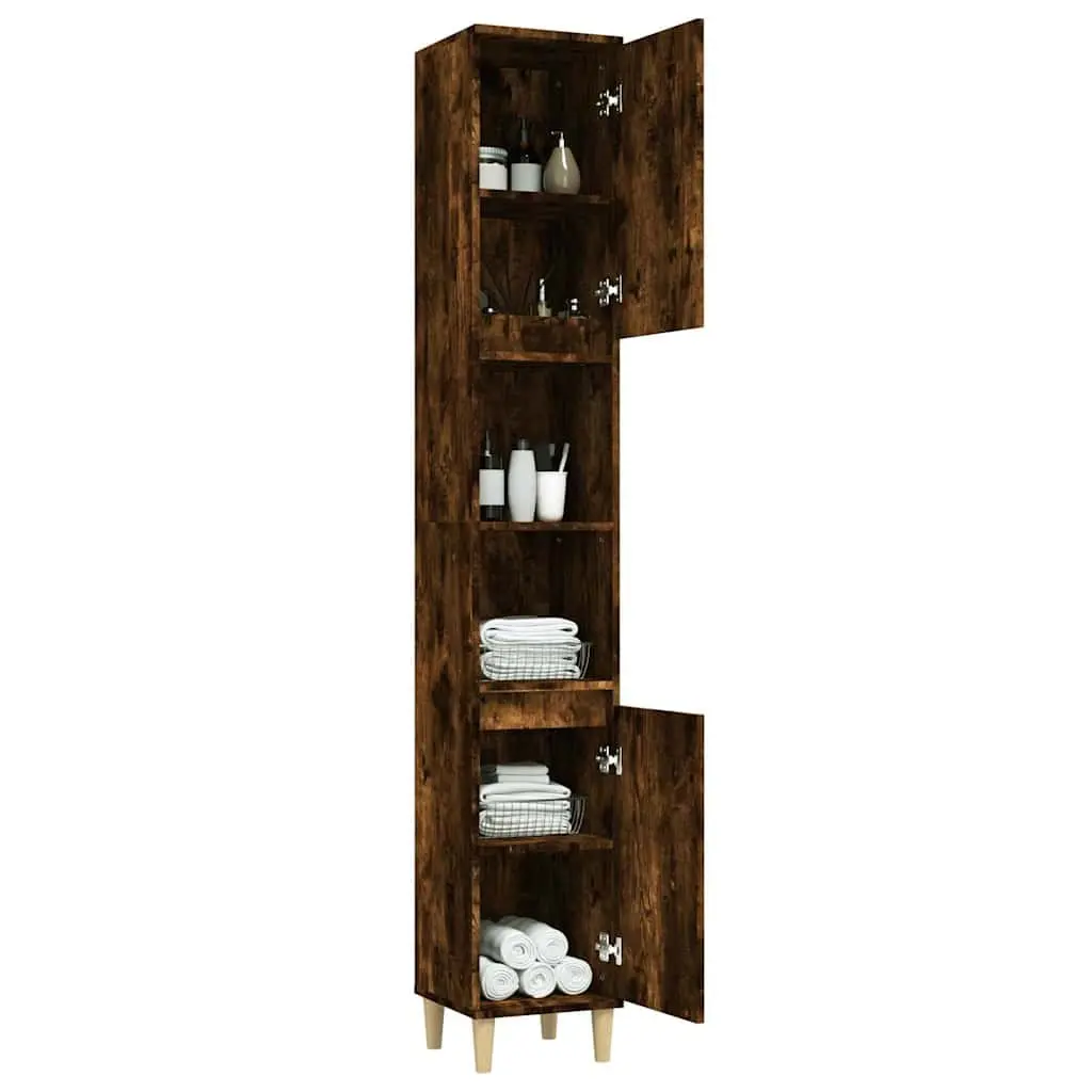 Storage Cabinet Bathroom Unit Engineered Wood Brown 30x30x190cm