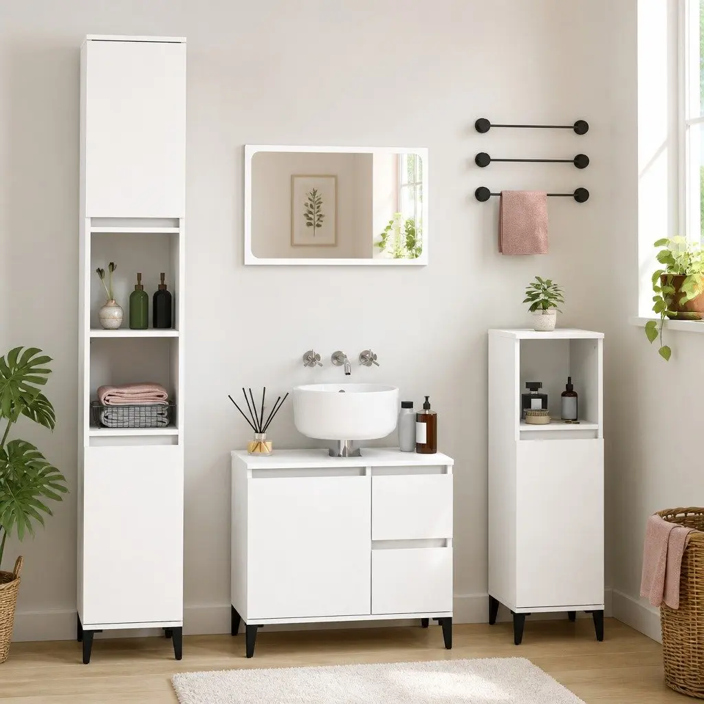 Bathroom Cabinet Storage Cupboard 30x30x190 cm White Engineered Wood