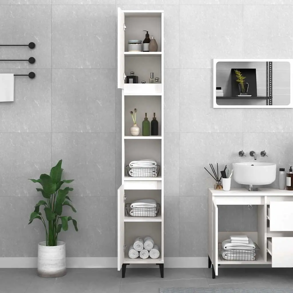 Bathroom Cabinet Storage Cupboard 30x30x190 cm White Engineered Wood