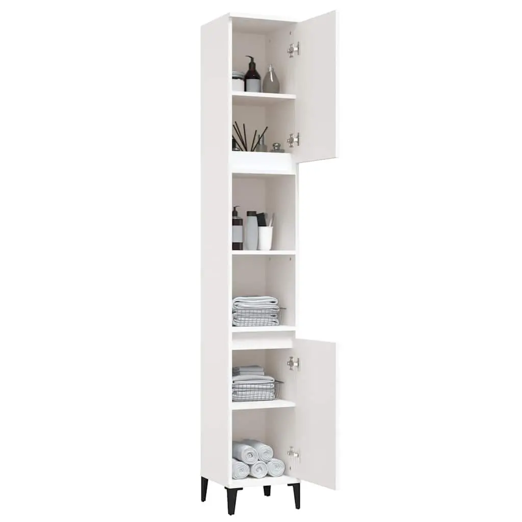 Bathroom Cabinet Storage Cupboard 30x30x190 cm White Engineered Wood