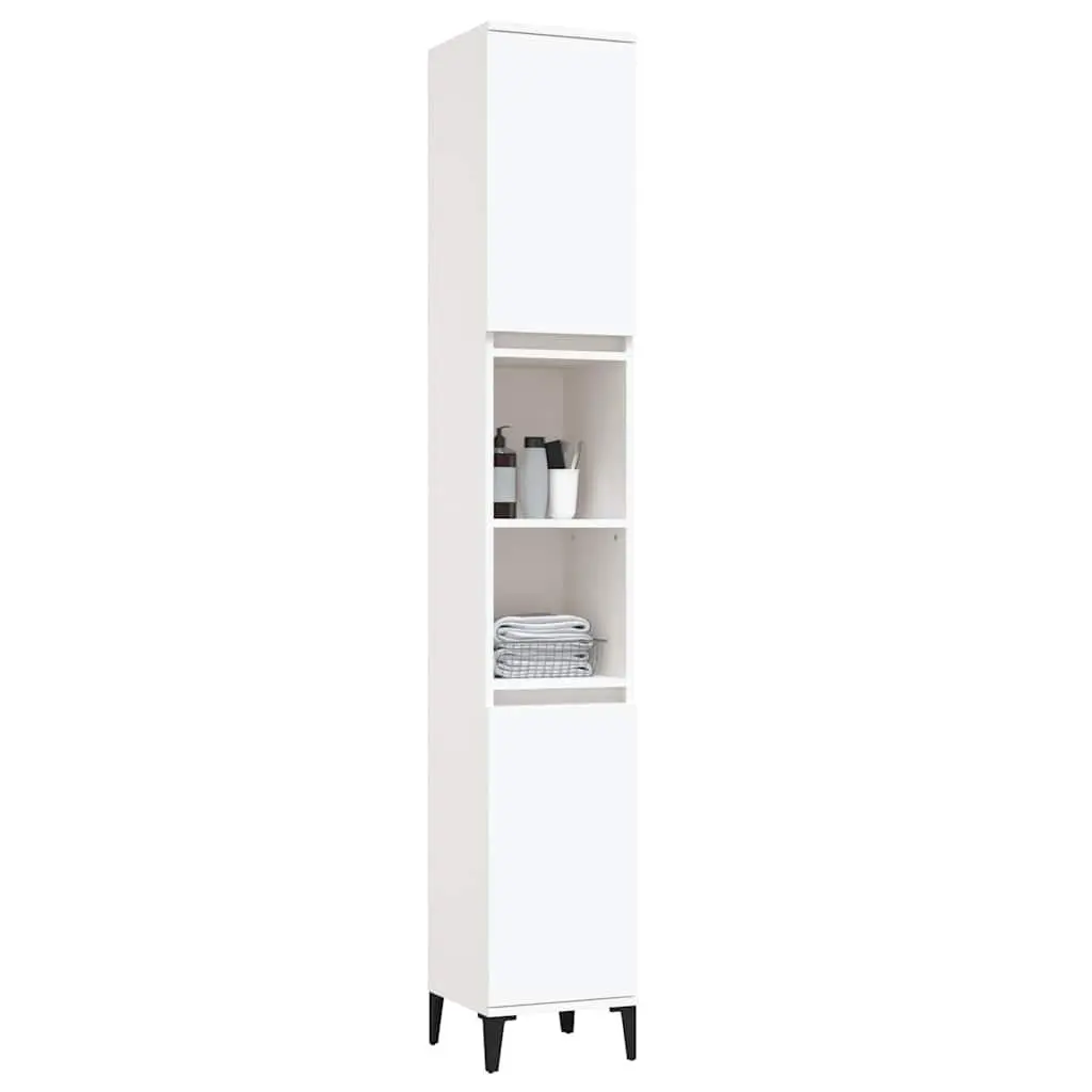 Bathroom Cabinet Storage Cupboard 30x30x190 cm White Engineered Wood