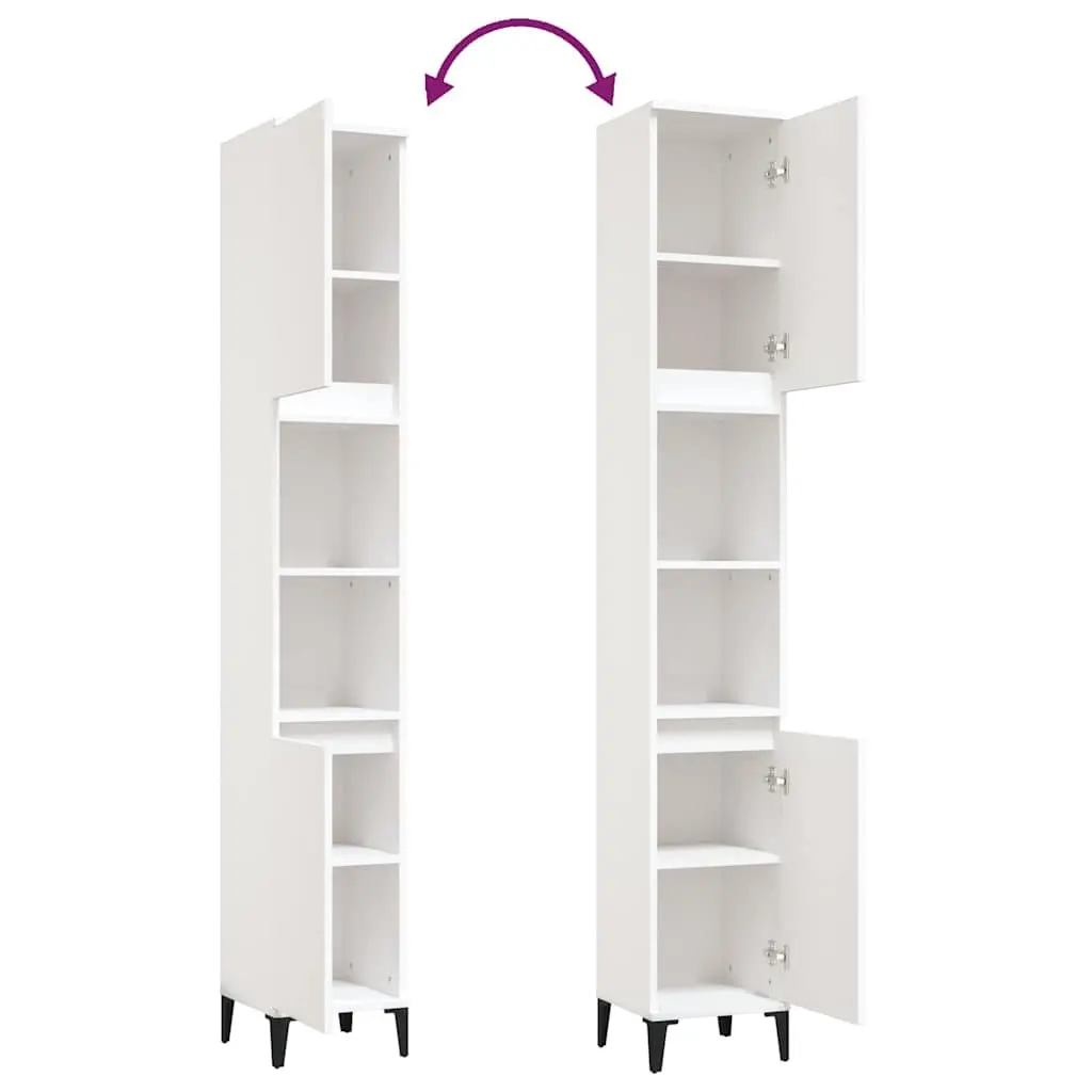 Bathroom Cabinet Storage Cupboard 30x30x190 cm White Engineered Wood