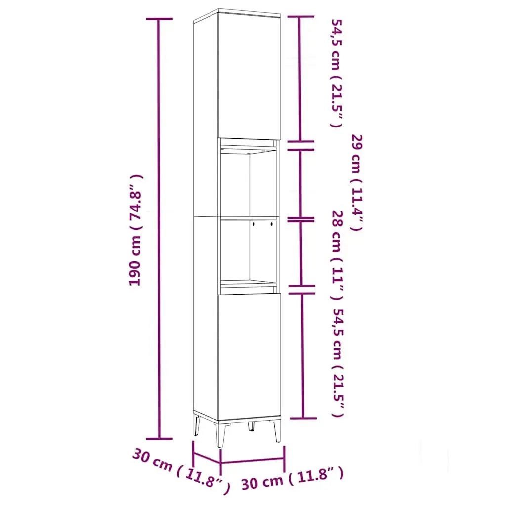Bathroom Cabinet Storage Cupboard 30x30x190 cm White Engineered Wood