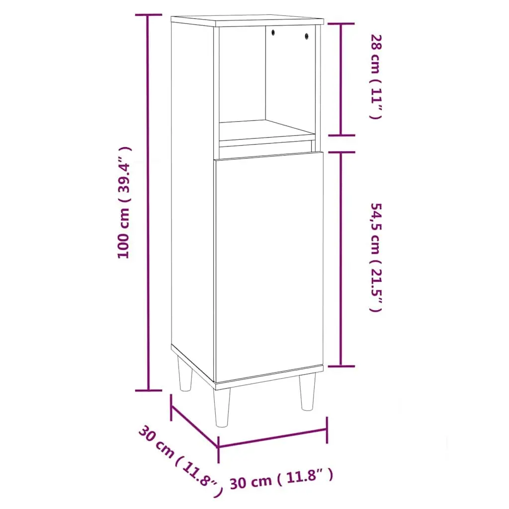 Bathroom Cabinet White Storage Cupboard Engineered Wood 30x30x100cm