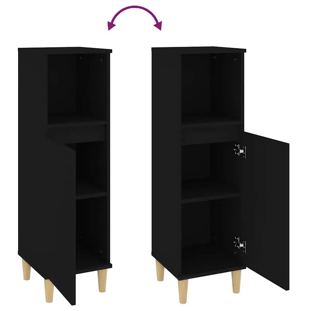 Bathroom Cabinet Black Storage Unit 30x30x100cm