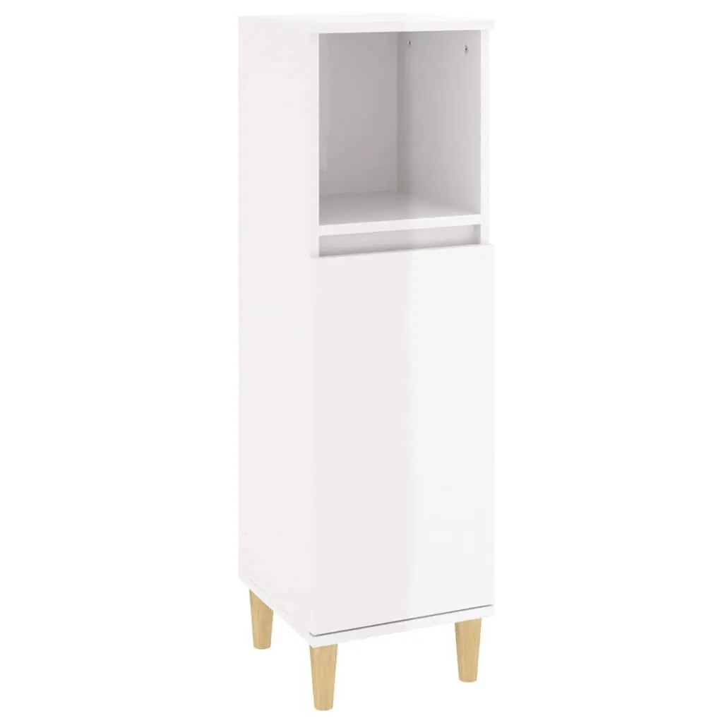 Bathroom Vanity Cabinet White High Gloss Storage Unit Engineered Wood 30 x 30 x 100 cm