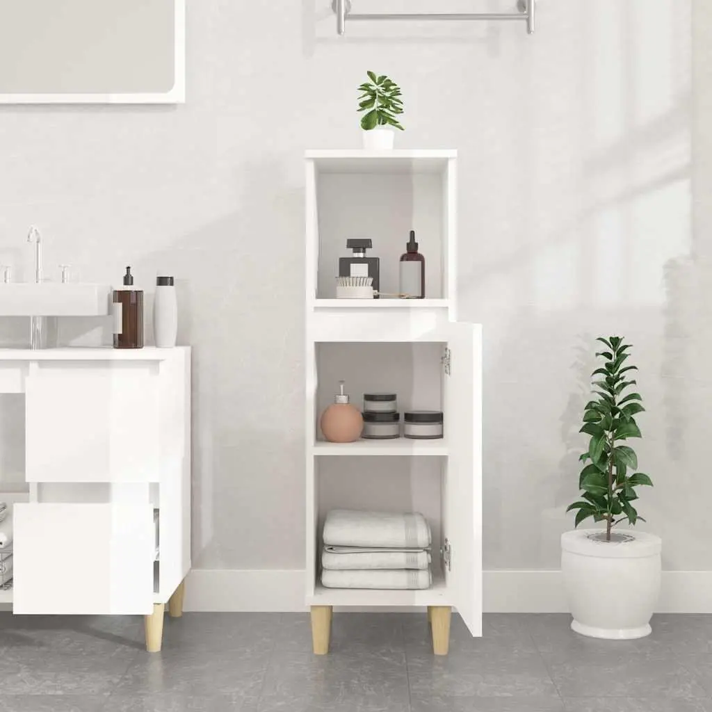 Bathroom Vanity Cabinet White High Gloss Storage Unit Engineered Wood 30 x 30 x 100 cm