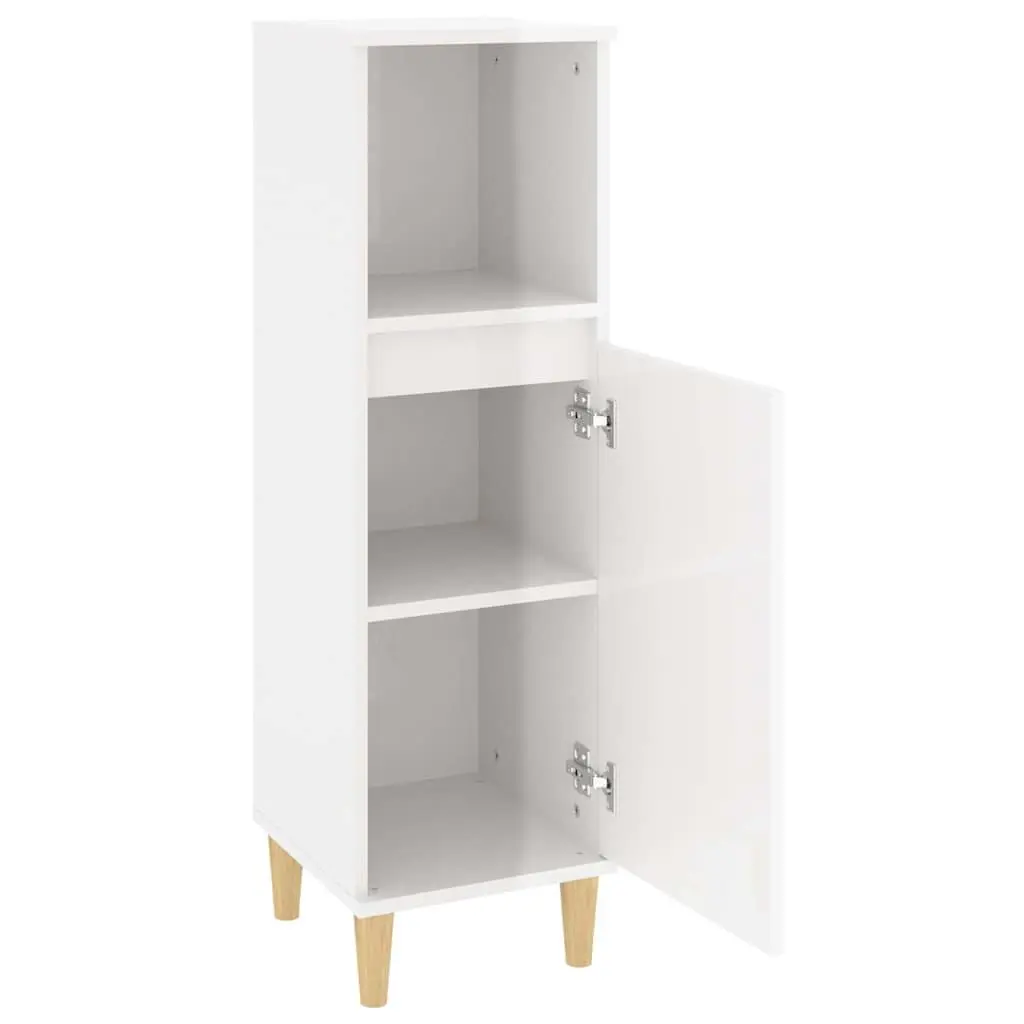 Bathroom Vanity Cabinet White High Gloss Storage Unit Engineered Wood 30 x 30 x 100 cm