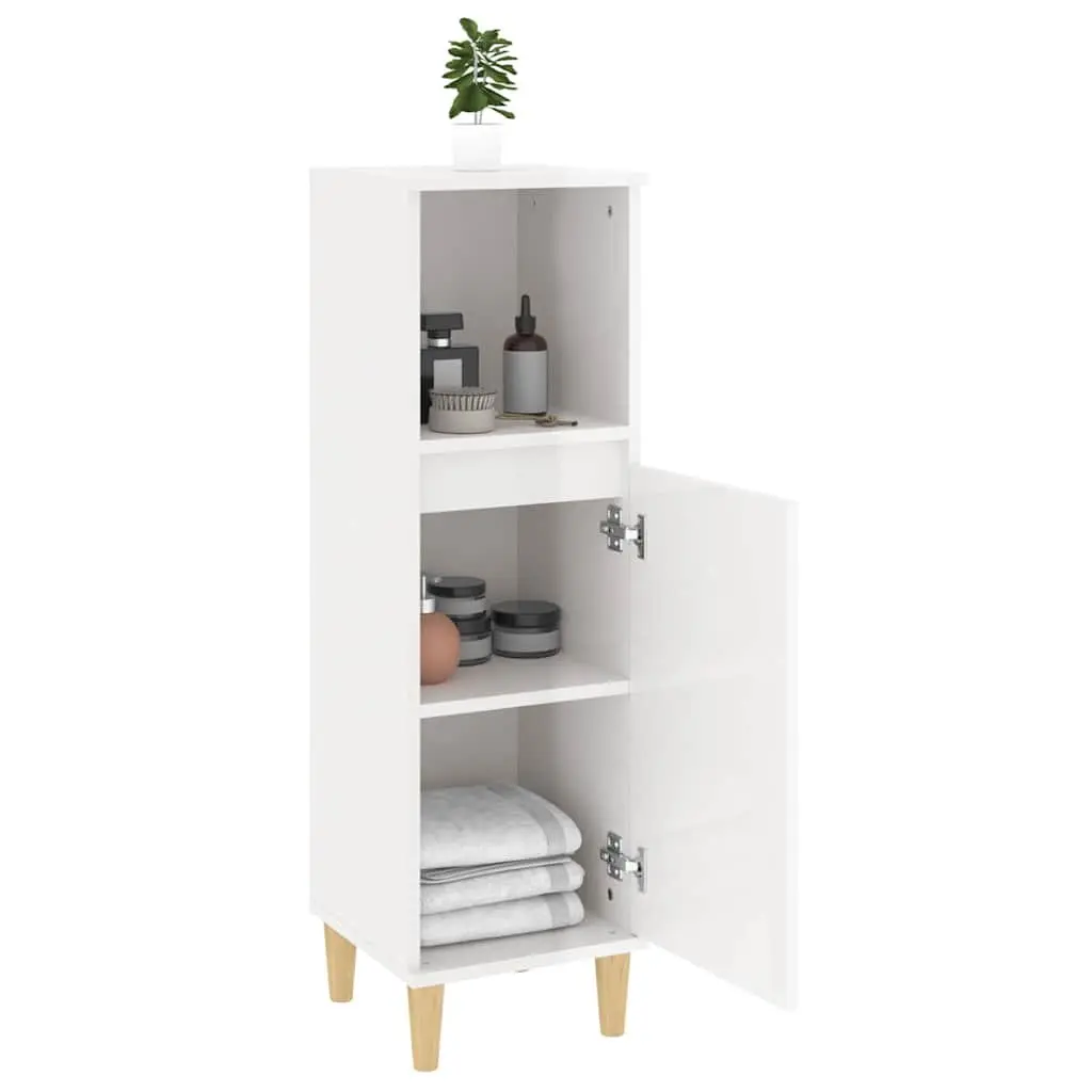 Bathroom Vanity Cabinet White High Gloss Storage Unit Engineered Wood 30 x 30 x 100 cm