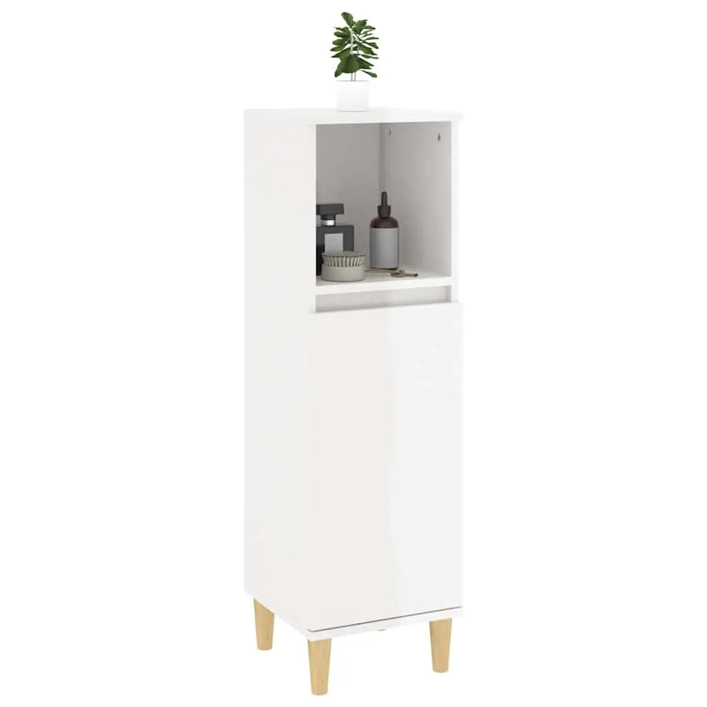 Bathroom Vanity Cabinet White High Gloss Storage Unit Engineered Wood 30 x 30 x 100 cm