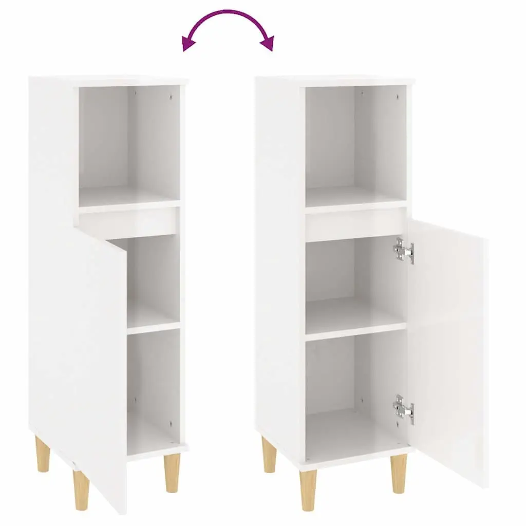 Bathroom Vanity Cabinet White High Gloss Storage Unit Engineered Wood 30 x 30 x 100 cm