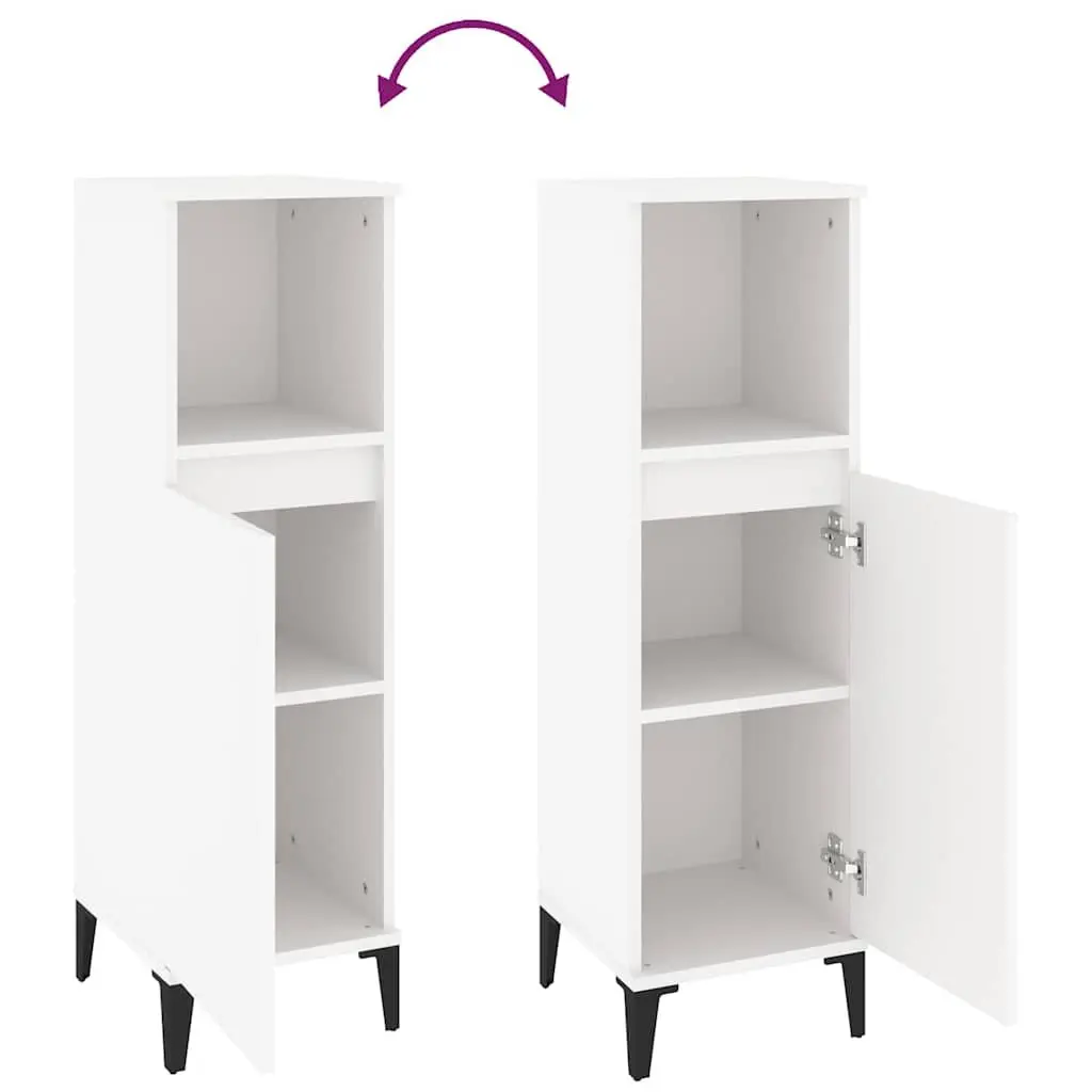 Bathroom Cabinet White Storage Unit Engineered Wood 30x30x100cm