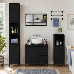 Reliable Bathroom Vanity Cabinet in Black for 30x30x100cm Spaces