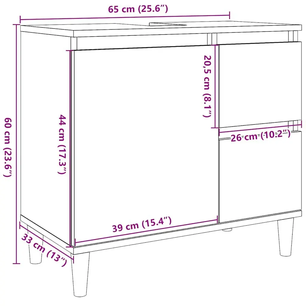 Bathroom Vanity Cabinet Storage Unit 65 x 33 x 60 cm White Engineered Wood