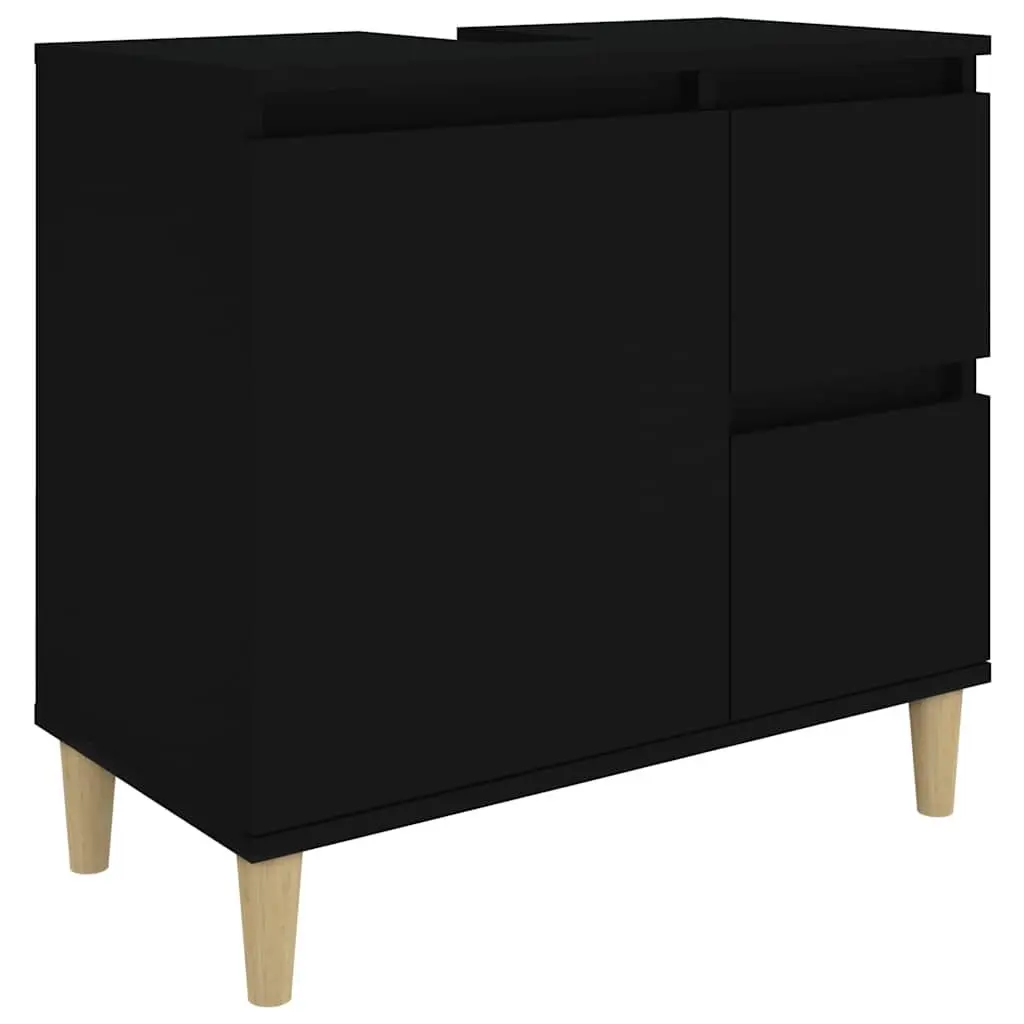 Bathroom Cabinet Black Engineered Wood Storage Unit 65x33x60cm with Drawers