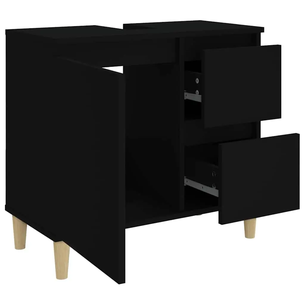 Bathroom Cabinet Black Engineered Wood Storage Unit 65x33x60cm with Drawers