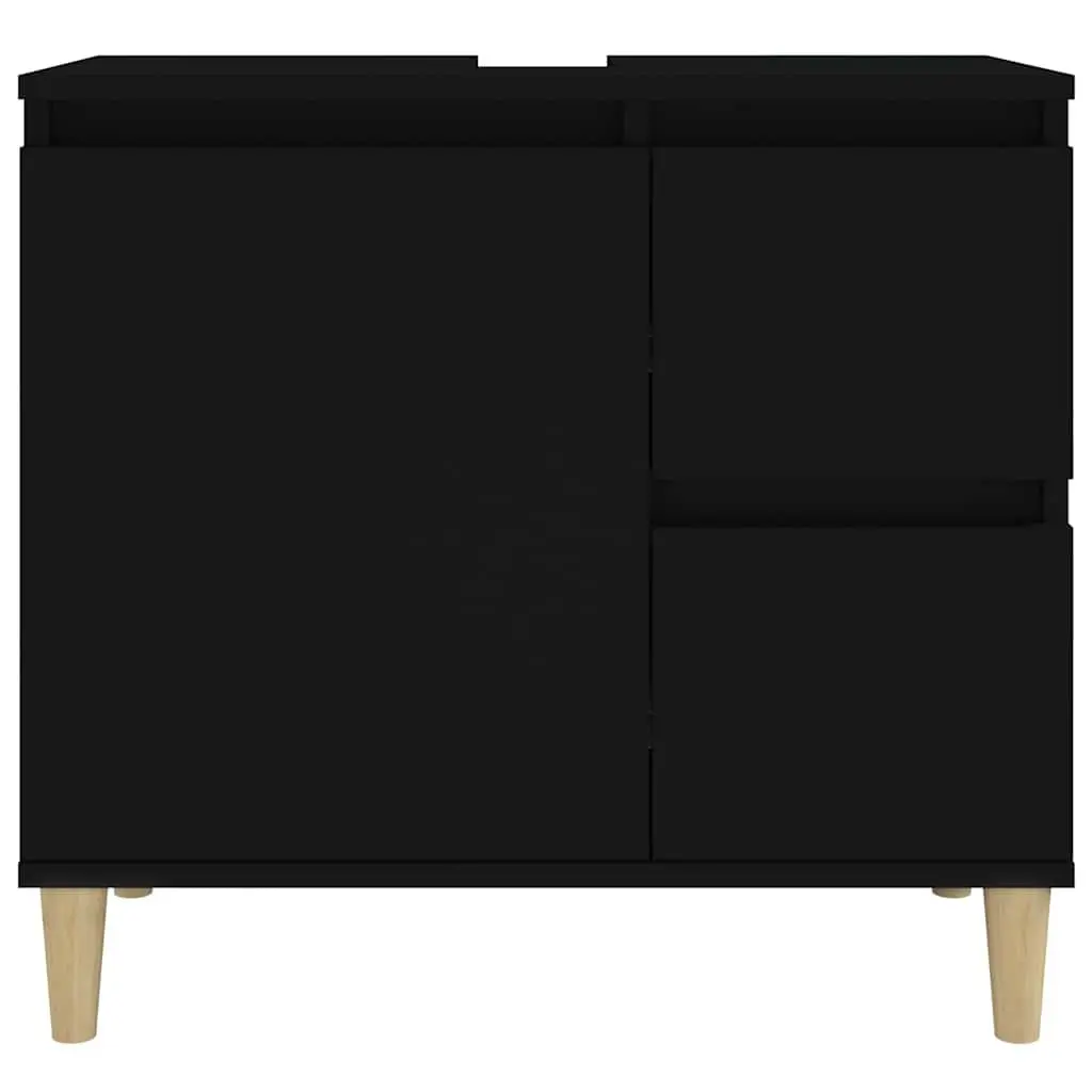 Bathroom Cabinet Black Engineered Wood Storage Unit 65x33x60cm with Drawers