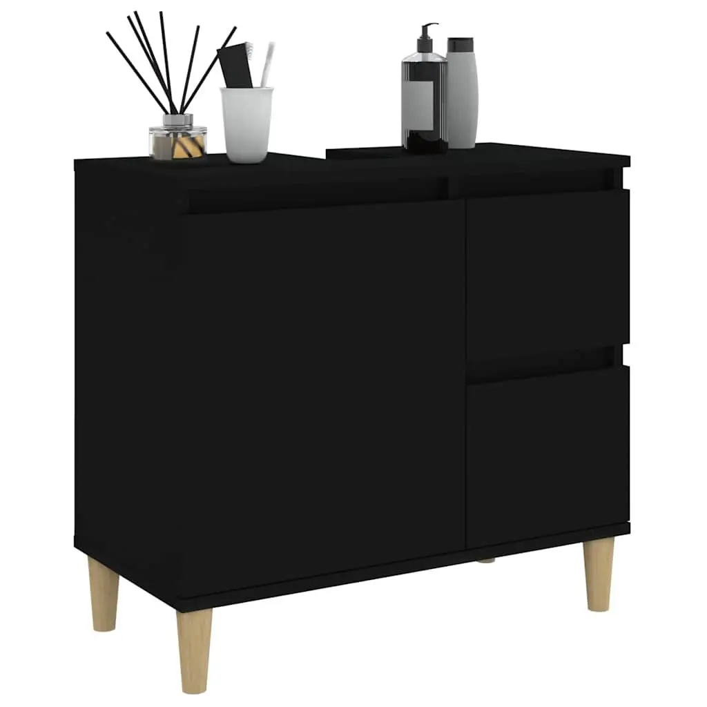 Bathroom Cabinet Black Engineered Wood Storage Unit 65x33x60cm with Drawers