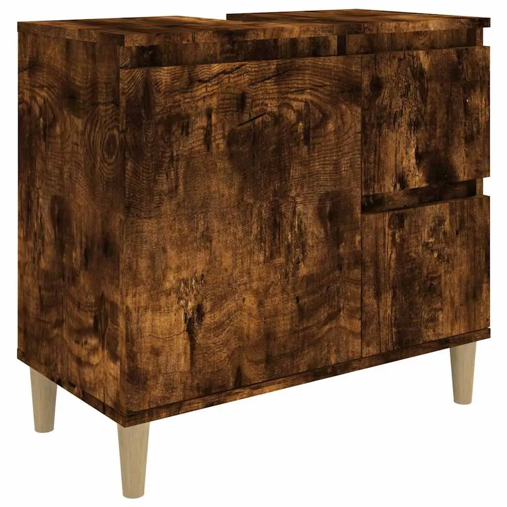 Bathroom Cabinet Storage Cupboard 65x33x60cm Smoked Oak 2 Drawers