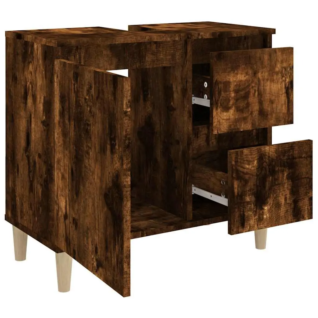 Bathroom Cabinet Storage Cupboard 65x33x60cm Smoked Oak 2 Drawers