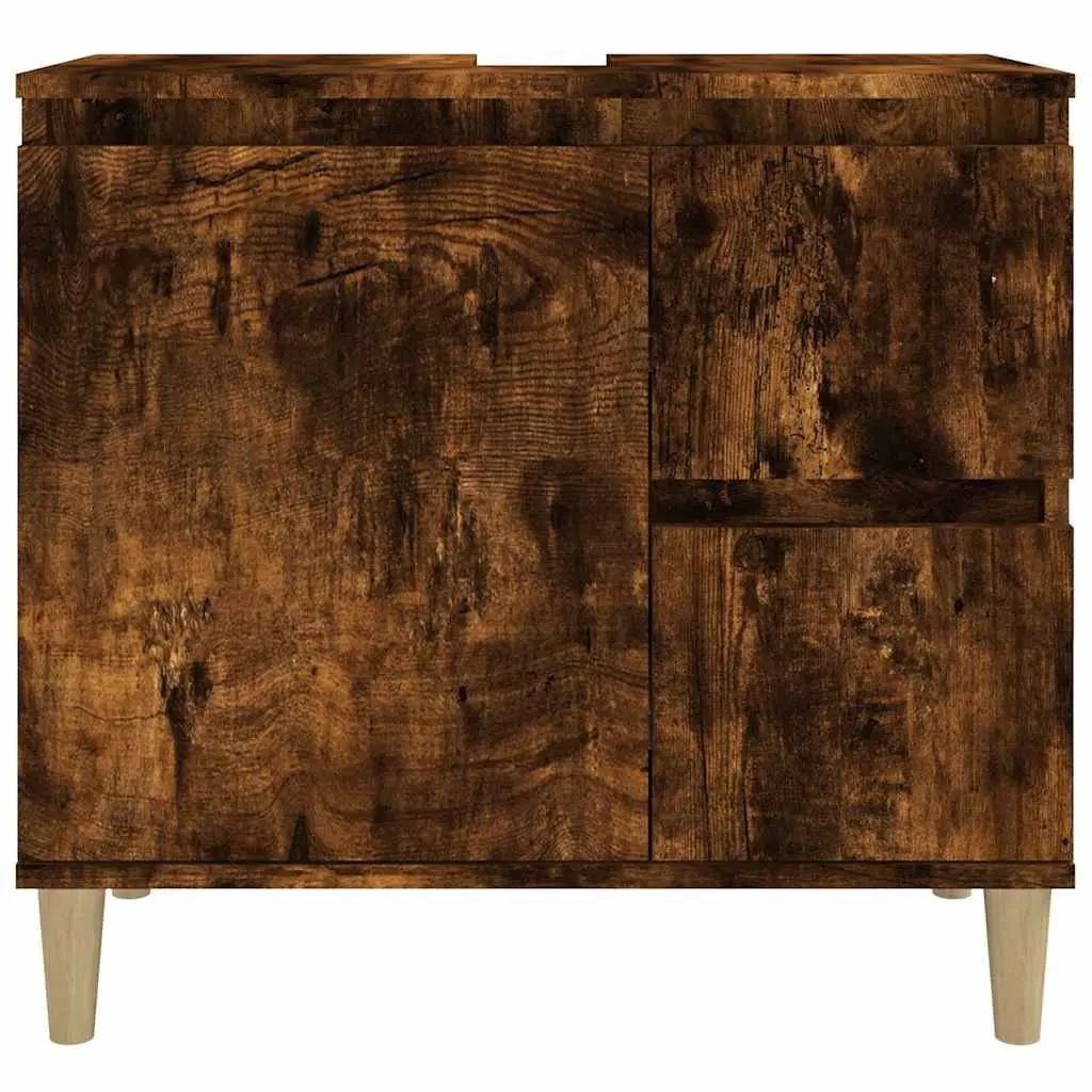 Bathroom Cabinet Storage Cupboard 65x33x60cm Smoked Oak 2 Drawers