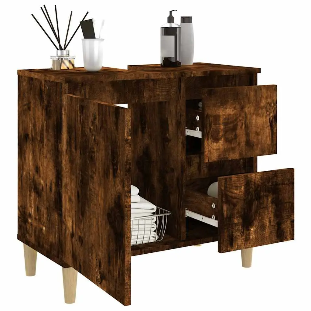 Bathroom Cabinet Storage Cupboard 65x33x60cm Smoked Oak 2 Drawers
