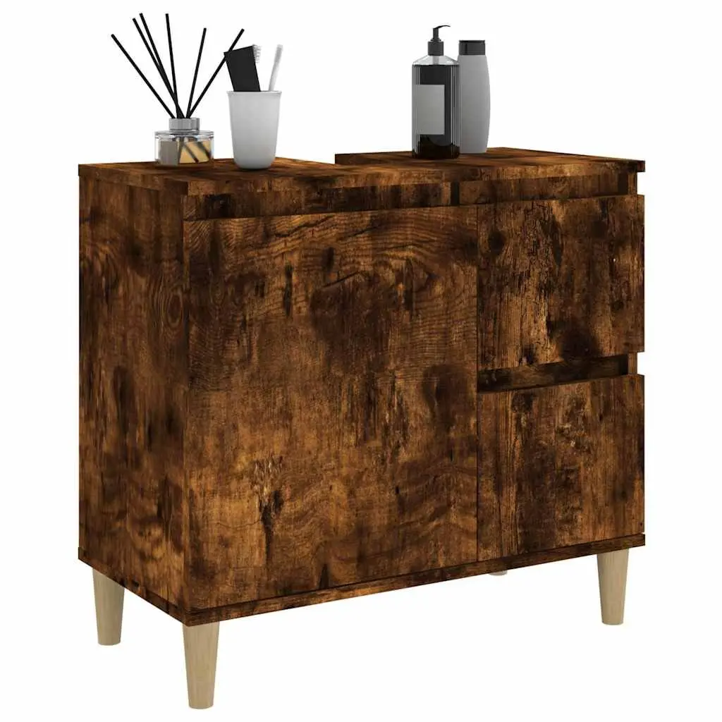 Bathroom Cabinet Storage Cupboard 65x33x60cm Smoked Oak 2 Drawers